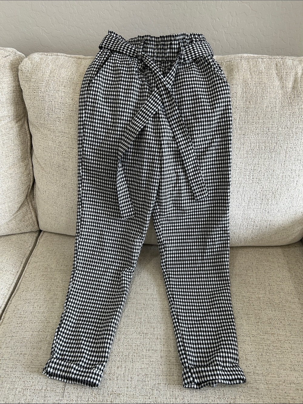 SO Black & White Gingham Paperbag Waist Pants